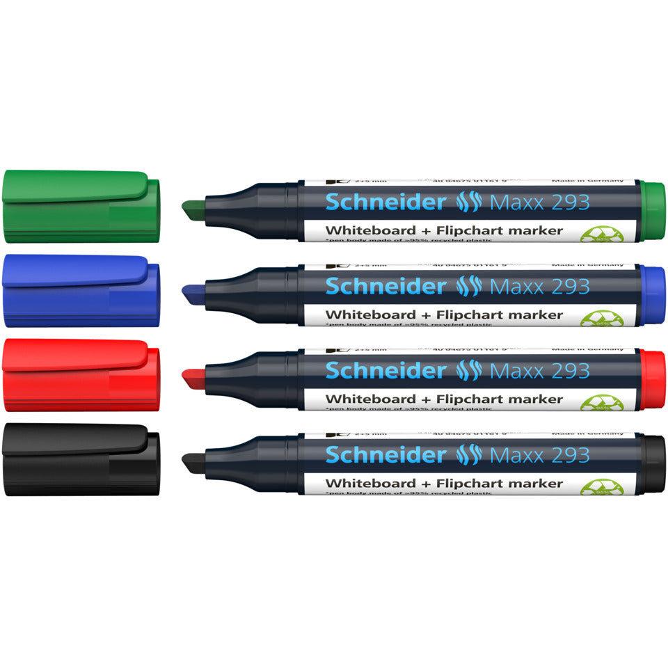 Board-Marker Maxx 293, nachfüllbar, 2+5 mm, sortiert, 4er Karton-Etui SCHNEIDER 50-129384