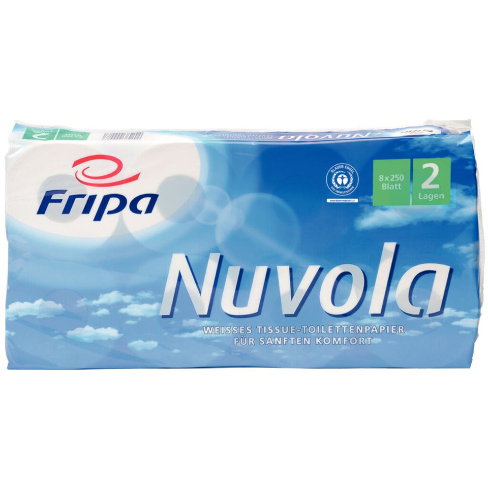 Toilettenpapier Nuvola, 2-lagig, hochweiß, Recycling-Qualität, 250 Blatt/Rolle, 8 Rollen FRIPA 1200802