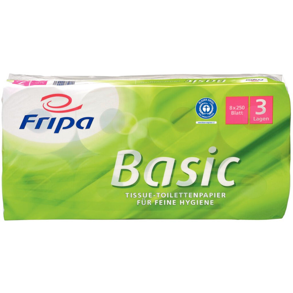 Toilettenpapier Basic, 3-lagig, weiß, Recycling-Qualität, 250 Blatt/Rolle, 8 Rollen FRIPA 1510820