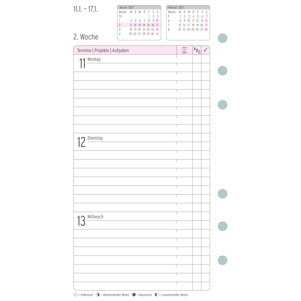 Ersatzkalendarium Wochenplan Midi 2027, 96 x 172 mm, 80g/m², 1W/2S, weiß CHRONOPLAN 50257