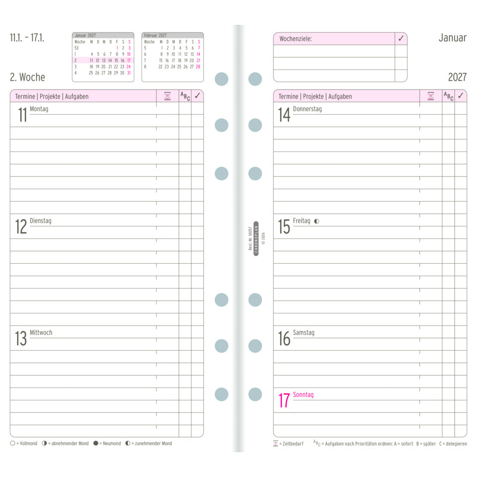 Ersatzkalendarium Wochenplan Midi 2027, 96 x 172 mm, 80g/m², 1W/2S, weiß CHRONOPLAN 50257