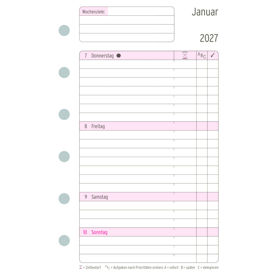 Ersatzkalendarium Wochenplan Midi 2027, 79 x 125 mm, 80g/m², 1W/2S, weiß CHRONOPLAN 50617
