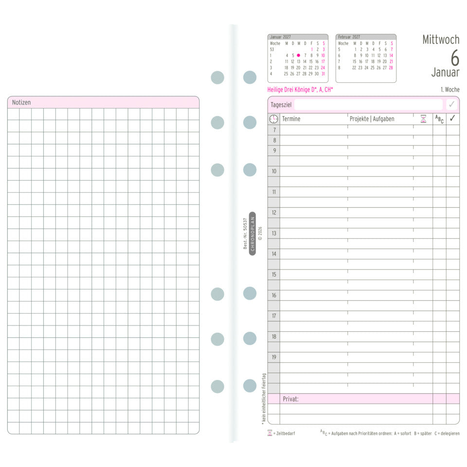 Ersatzkalendarium Jahres-Set Midi 2027, 96 x 172 mm, 80g/m², 1T/2S, weiß CHRONOPLAN 50537