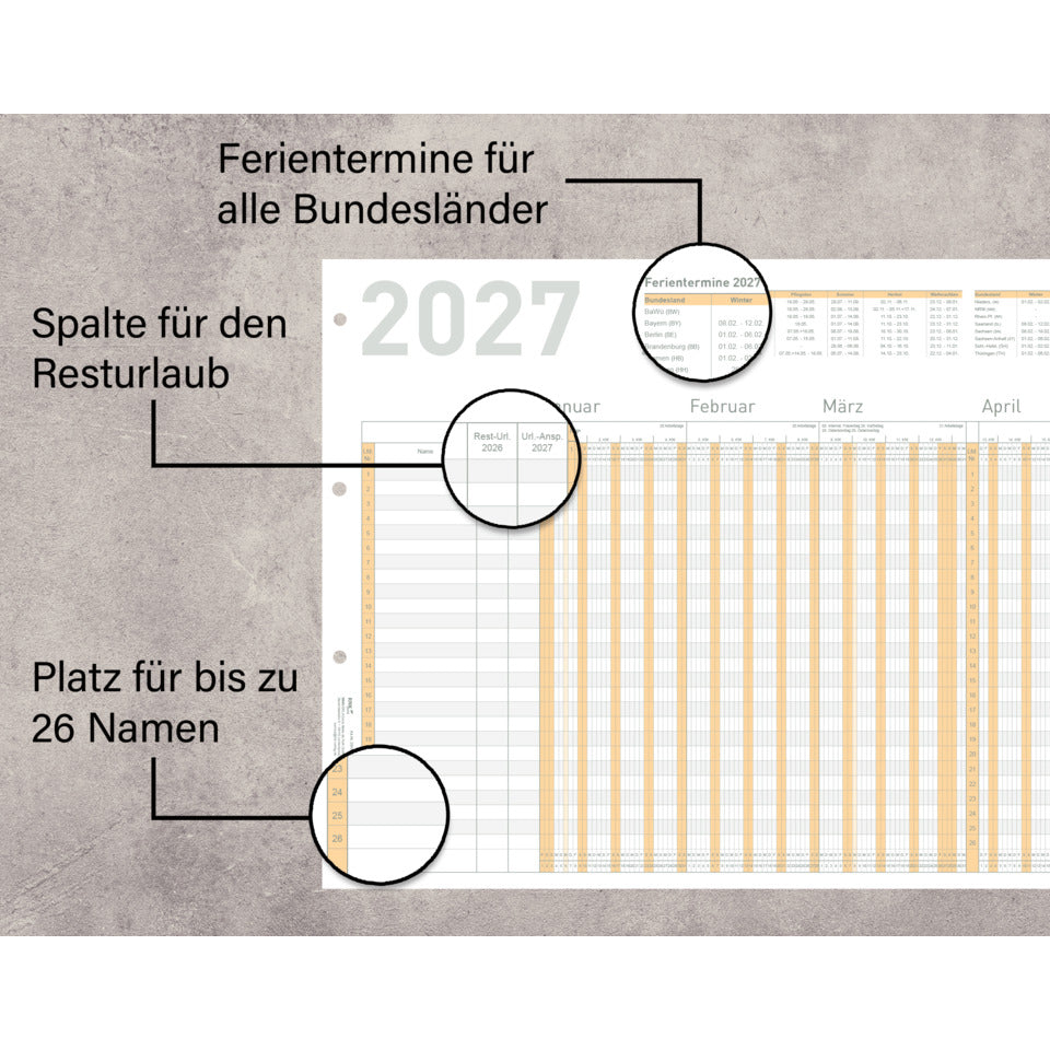Urlaubsplaner 2027, 1000 x 297 mm, gefalzt auf DIN A4 RNK 2910/27