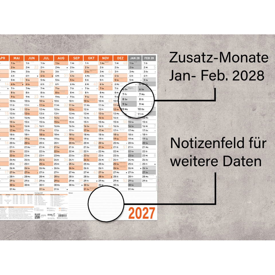 Wandkalender 2027, A1 quer, 120g/m², 16M/1S RNK 2917/27