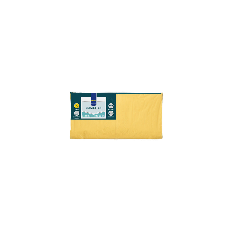 Servietten Zelltuch, 33 x 33 cm, 3-lagig, 250 Stück, gelb METRO PROFESSIONAL 68714 METRO gelb 68714