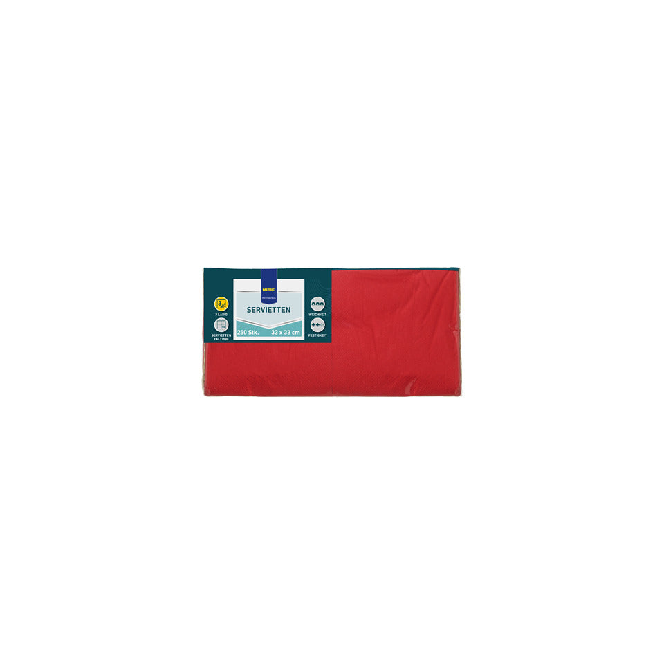 Servietten Zelltuch, 33 x 33 cm, 3-lagig, 250 Stück, rot METRO PROFESSIONAL 68739 METRO rot 68739