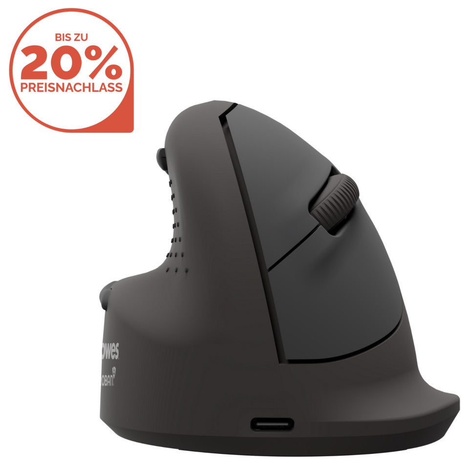 Maus Breyta Plus+ Groß Vertikal - Linkshänder, 5 Tasten, 2400 dpi, kabellos, schwarz FELLOWES 100143584 FELLOWES 100143584 Groß Linkshänder