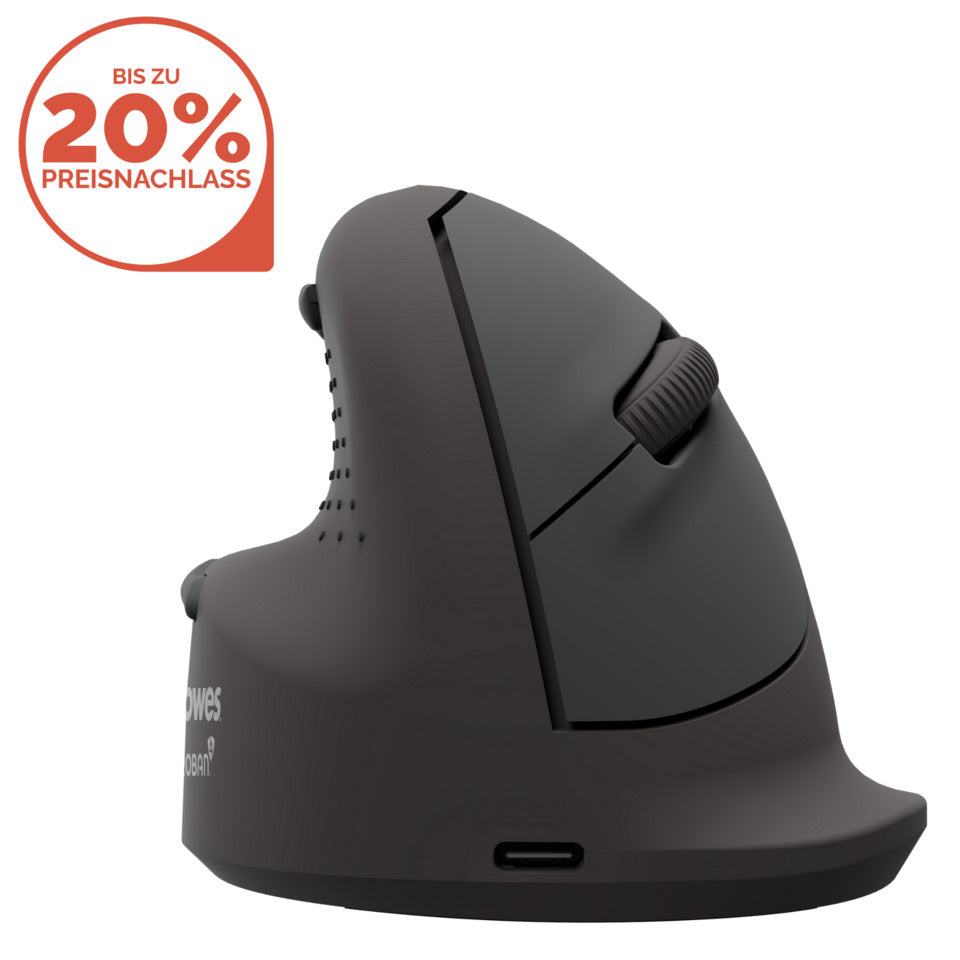 Maus Breyta Plus Klein Vertikal - Rechtshänder, 5 Tasten, 2400 dpi, kabellos, schwarz FELLOWES 100143580 FELLOWES 100143580 Klein Rechtshänder