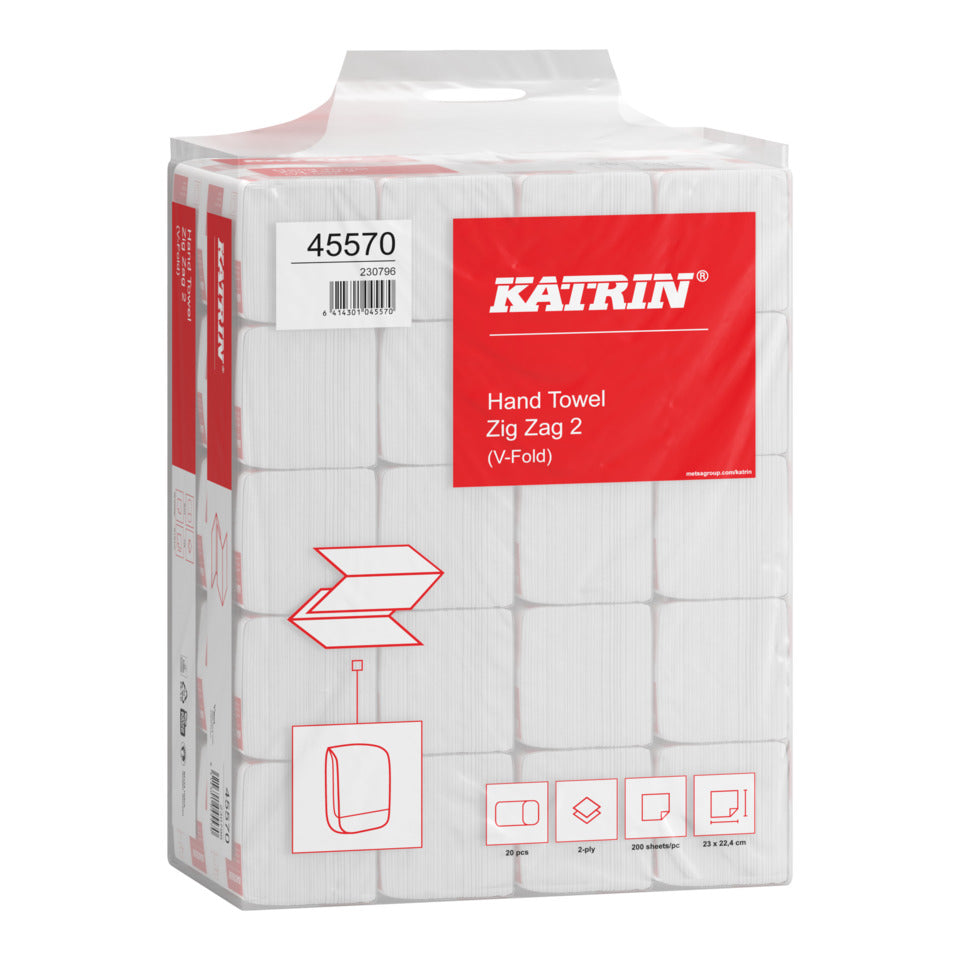 Falthandtuch, 2-lagig, V-Falz, ZZ, 20 x 200 Blatt, weiß KATRIN 45570