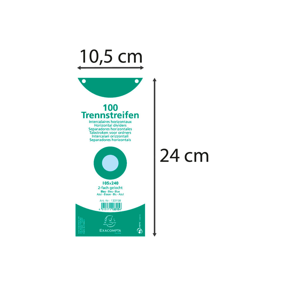 Trennstreifen Premium Qualität, 105 x 240 mm, 190g/q², gelocht, 100 Stück, blau EXACOMPTA 13315B EXACOMPTA 13315B 105x240mm