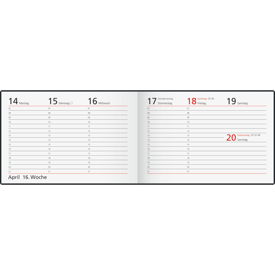 Taschenkalender Septimus 2027, A6 quer, 1W/2S, Kunststoff, grau RIDO 7017563807 RIDO 70-17 563 807 15,2x10,2cm 2027