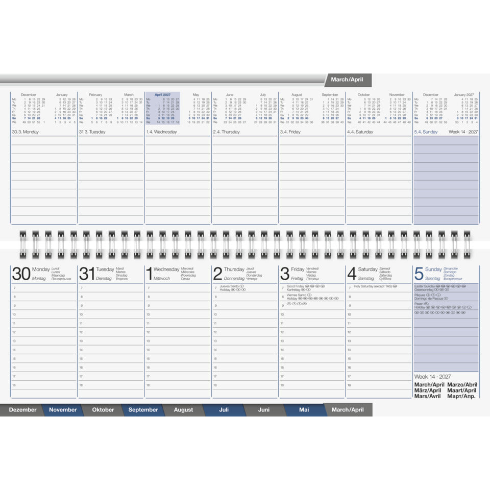 Tischkalender ac 2027 quer, 30,7 x 10,5 cm, 112 Seiten, 1W/2S, Karton, weiß RIDO 7031701007 RIDO 70-31 701 007 30,7x10,5cm 2027