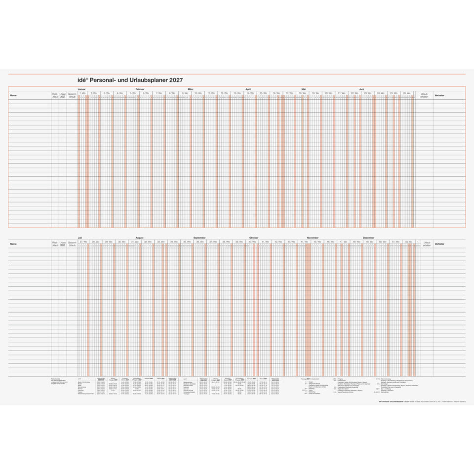 Urlaubsplaner 2027 - 30 Mitarbeiter, 86 x 61 cm, 12M/1S RIDO 7033700007 RIDO 70-33 700 007 86x61cm