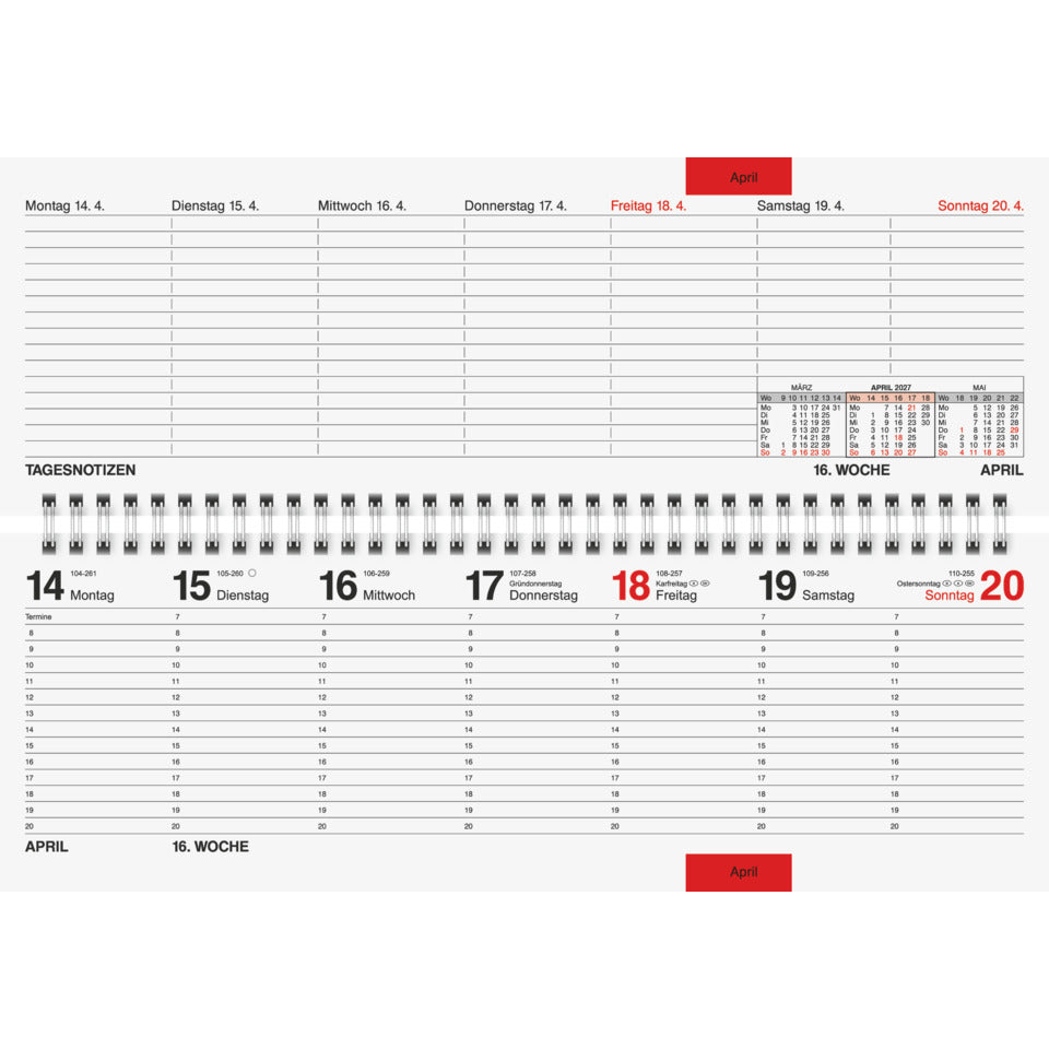 Tischkalender septant 2027 quer, 30,5 x 10,5 cm, 1W/2S, Kunststoff, dunkelblau RIDO 7036132207 RIDO 70-36 132 207 30,5x10,5cm
