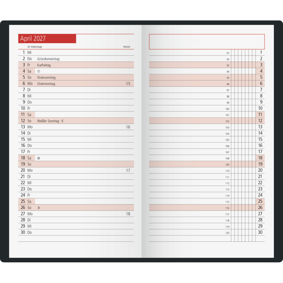 Taschenkalender TM 11 2027, A6, 1M/2S, Kunststoff, schwarz RIDO 7040202907 RIDO 70-40 202 907 8,7x15,3cm 2027