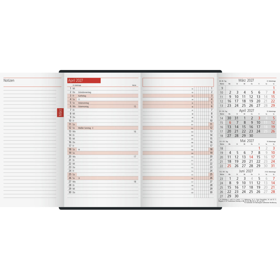 Taschenkalender TM 12 2027, A6, 1M/2S, Kunststoff, schwarz RIDO 7040302907 RIDO 70-40 302 907 8,7x15,3cm 2027