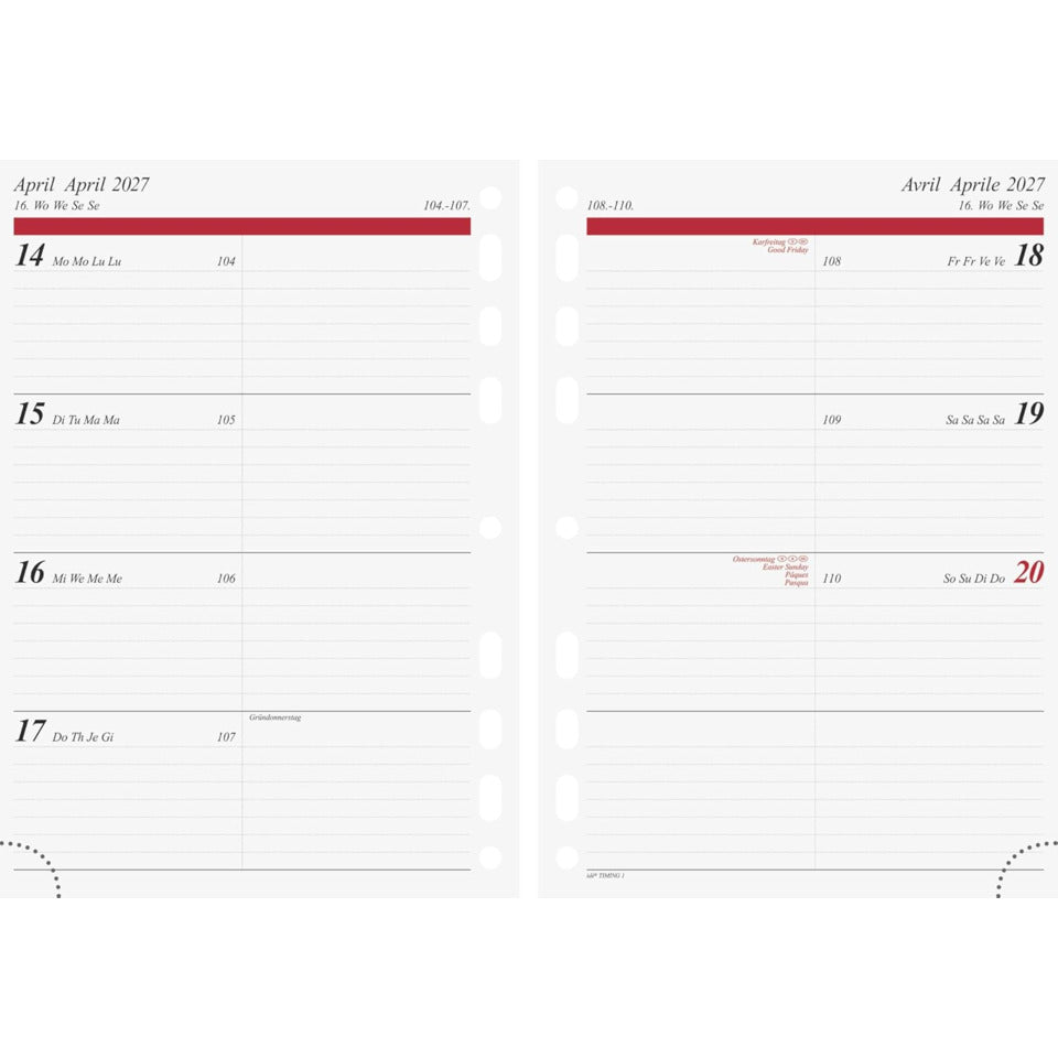 Ersatzkalendarium Wochenplan Timing 1 2027, A5, 128 Seiten, 1W/2S RIDO 7065910007 RIDO 70-65 910 007 A5