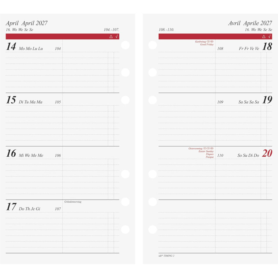 Ersatzkalendarium Wochenplan Timing 2 2027, A6, 128 Seiten, 1W/2S RIDO 7066910007 RIDO 70-66 910 007 A6