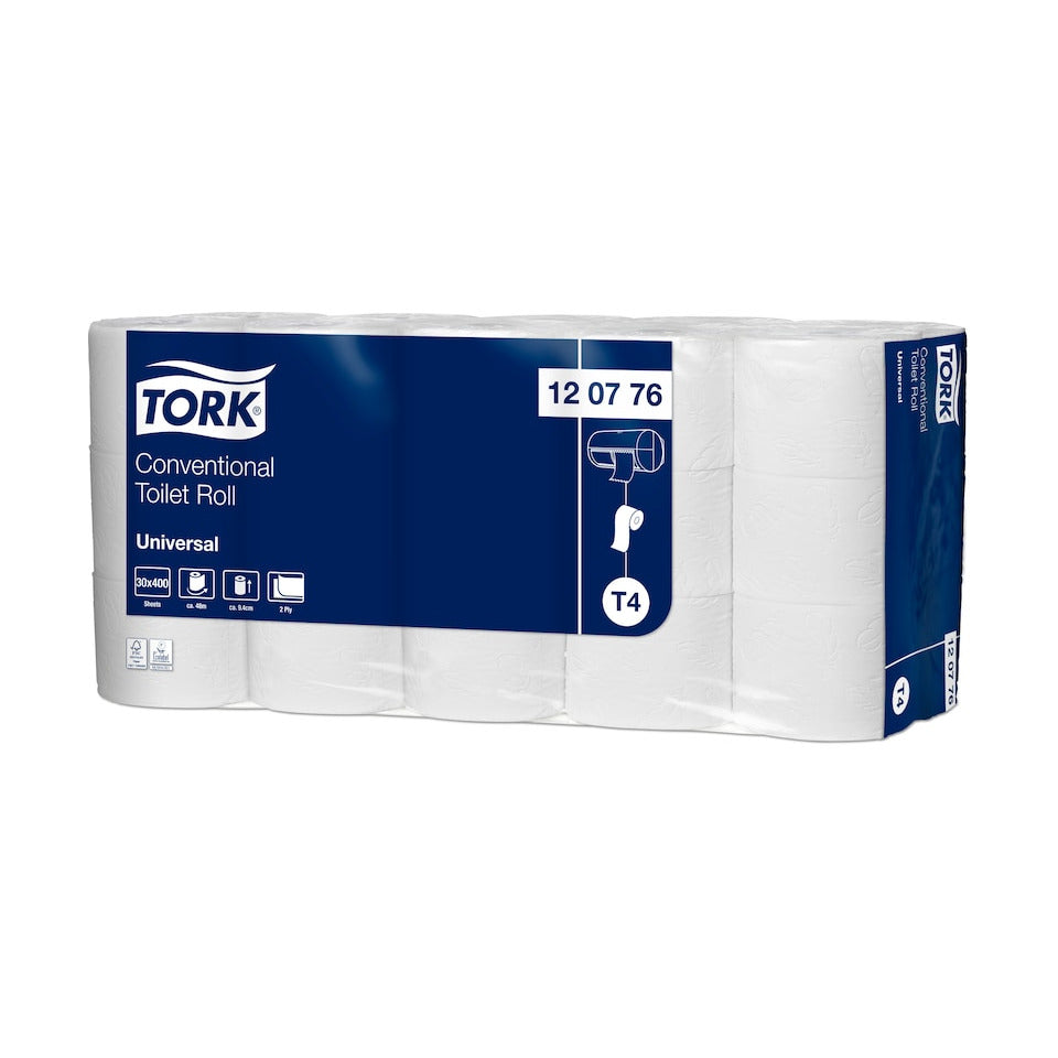 Toilettenpapier Universal, 2-lagig, weiß, System-T4, Prägung, 250 Blatt/Rolle, 30 Rollen TORK 120776
