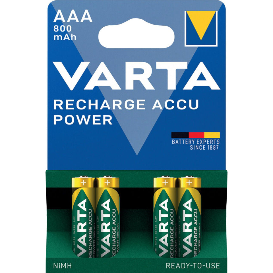 Akku NiMH, Micro AAA, Recharge Power, vorgeladen, HR03, 1.2V, 800mAh, 4 Akkus VARTA 56703101404