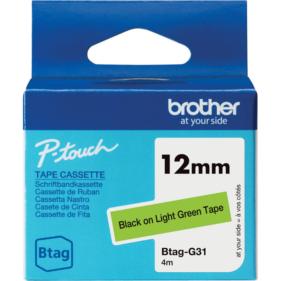 Schriftband Btag, 12 mm breit x 4 m lang, schwarz auf grün BROTHER BTAGG31