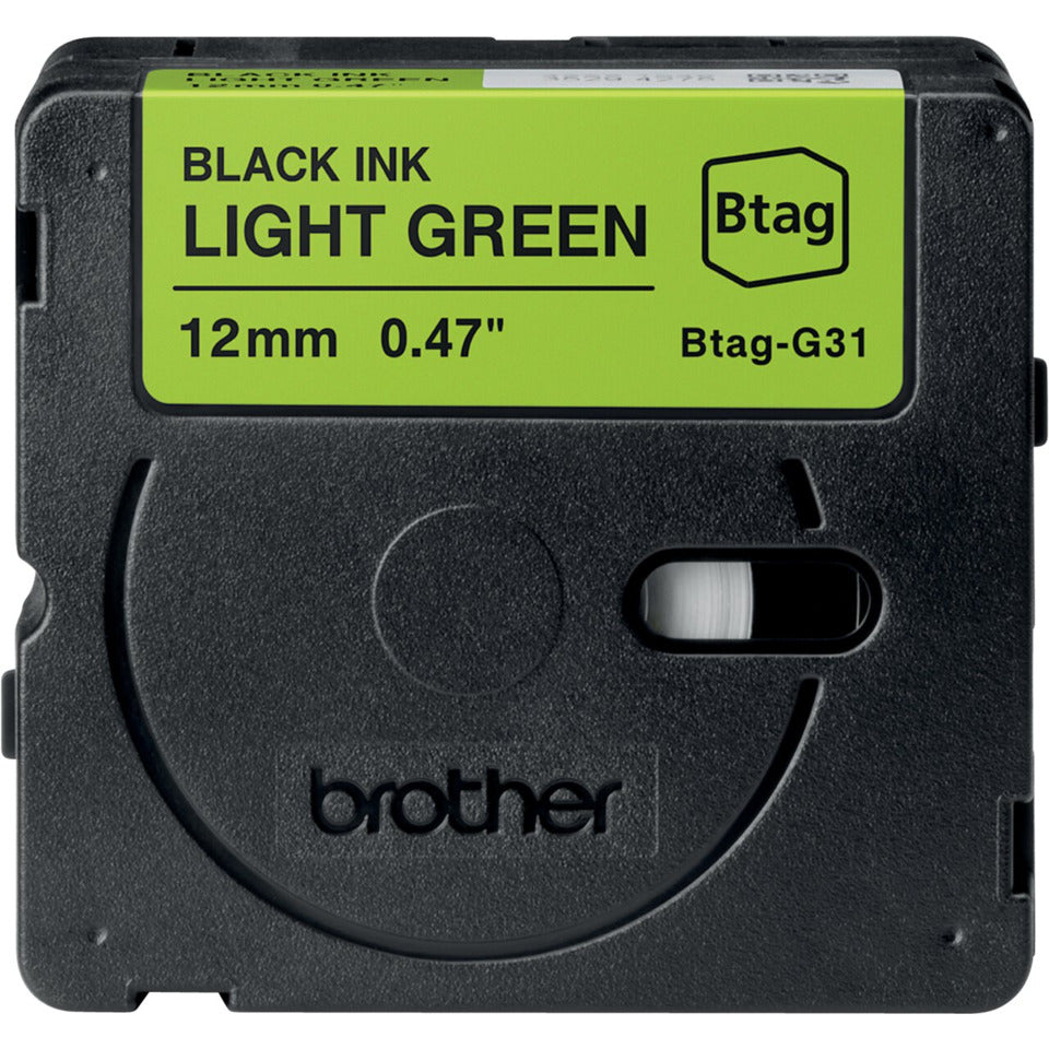 Schriftband Btag, 12 mm breit x 4 m lang, schwarz auf grün BROTHER BTAGG31