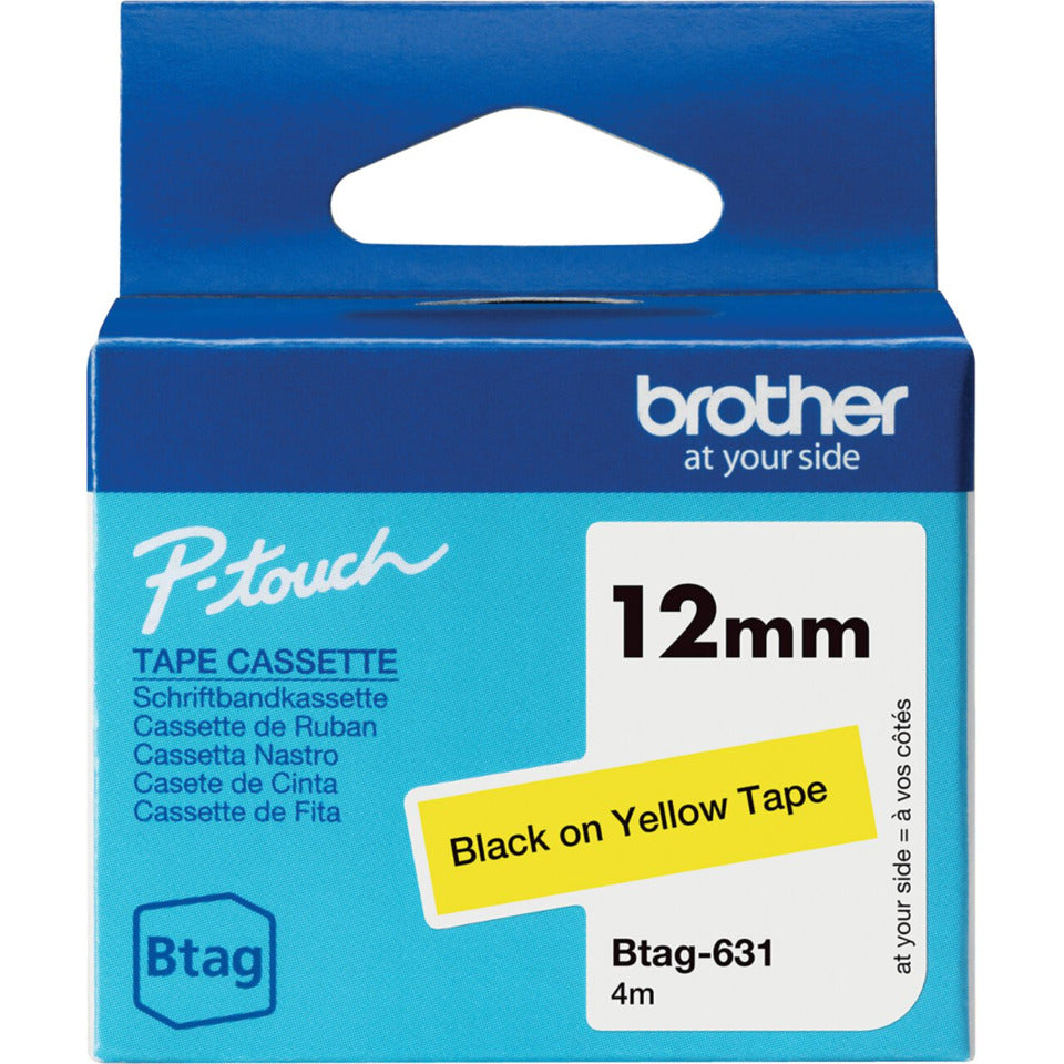 Schriftband Btag, 12 mm breit x 4 m lang, schwarz auf gelb BROTHER BTAG631