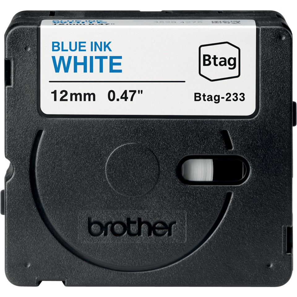 Schriftband Btag, 12 mm breit x 4 m lang, blau auf weiß BROTHER BTAG233