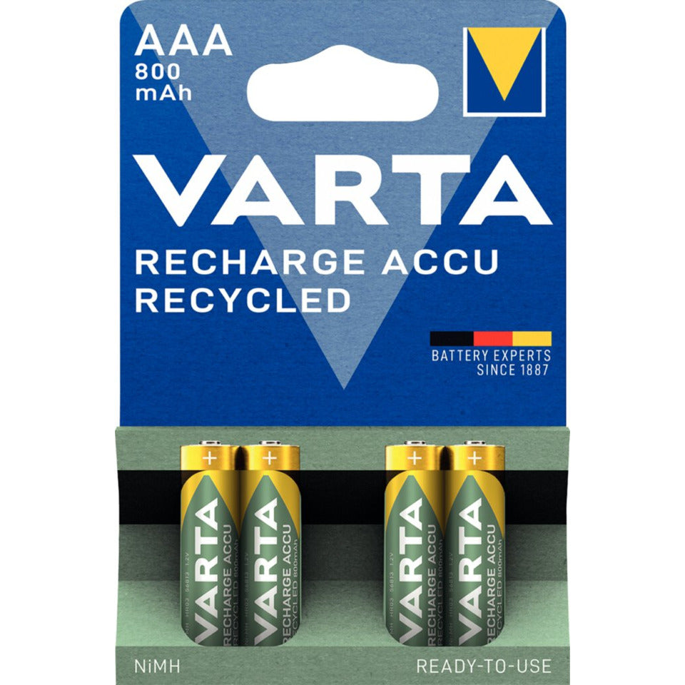 Akku NiMH, Micro AAA, Recycled, HR03, 1.2V, 800mAh, 4 Akkus VARTA 56813101404