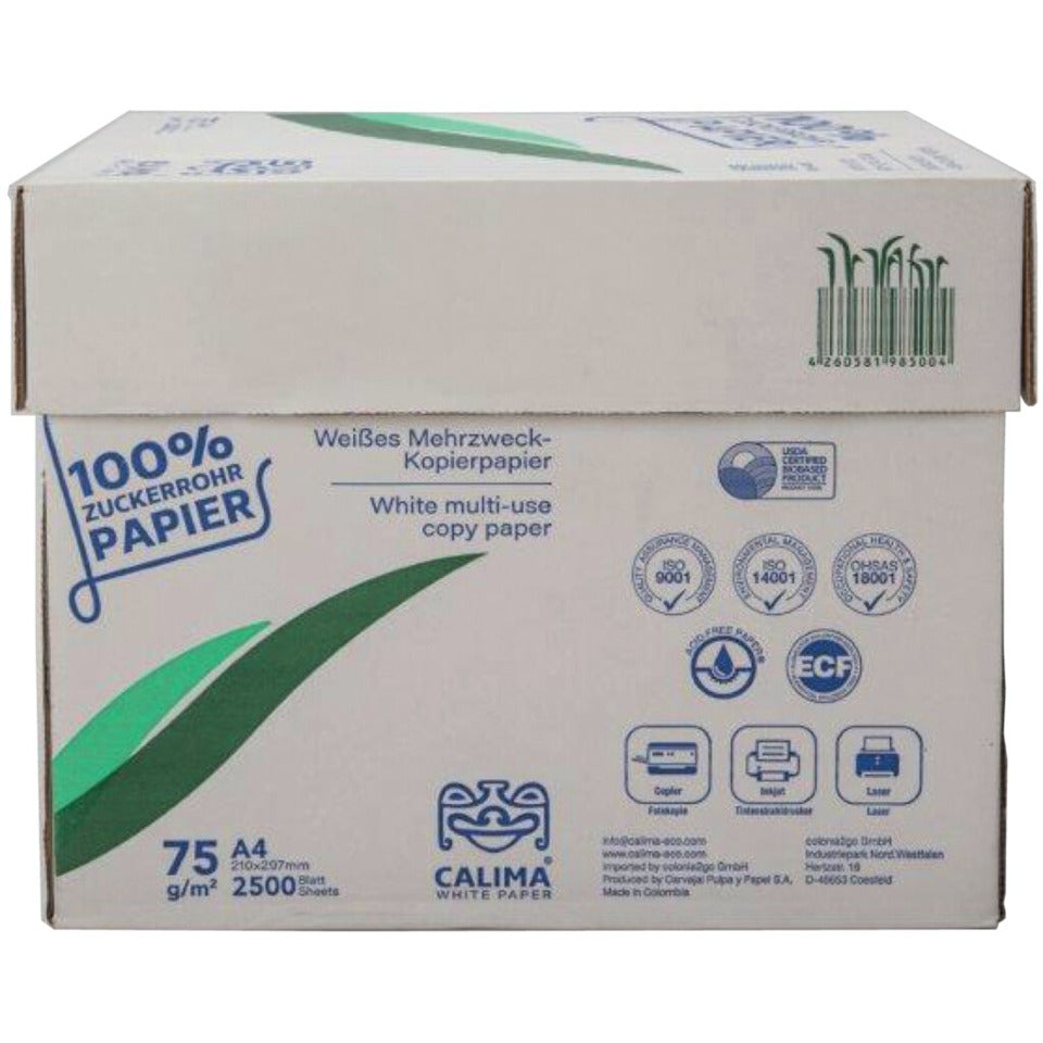 Kopierpapier Calima, A4, 75g/m², 500 Blatt, 145 CIE, Zuckerrohrpapier, weiß CALIMA 8045-10A75S CALLMA 8045-10A75S
