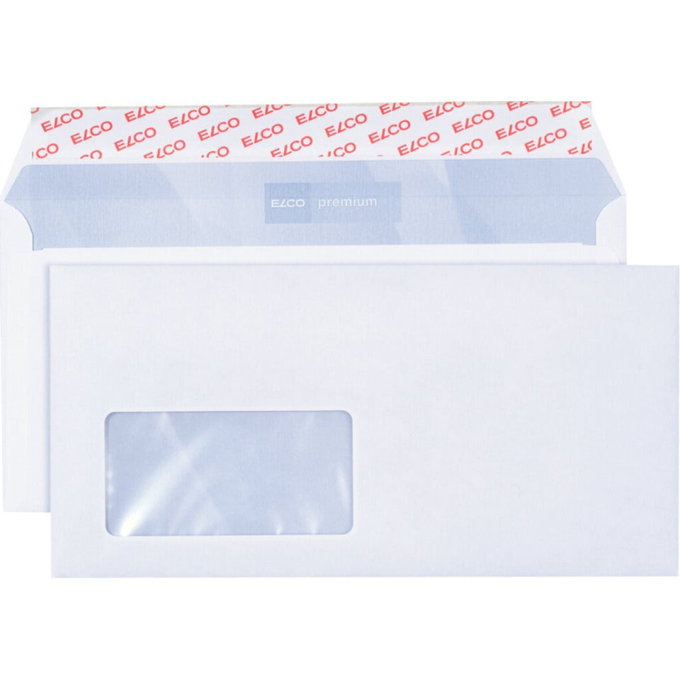 Briefumschlag mit Fenster, DIN Lang, 100g/m², haftklebend, grauer Innendruck, 500 Stück, weiß ELCO 30779