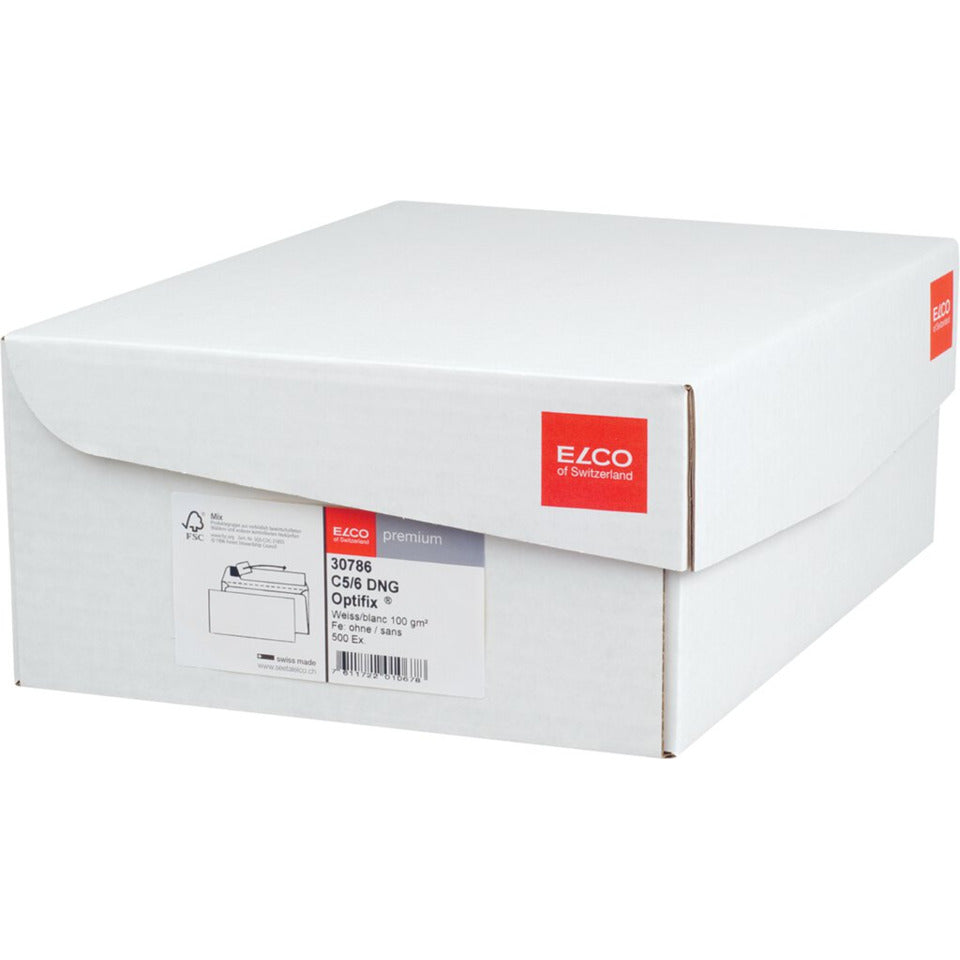 Briefumschlag, DIN Lang, 100g/m², haftklebend, grauer Innendruck, 500 Stück, weiß ELCO 30786