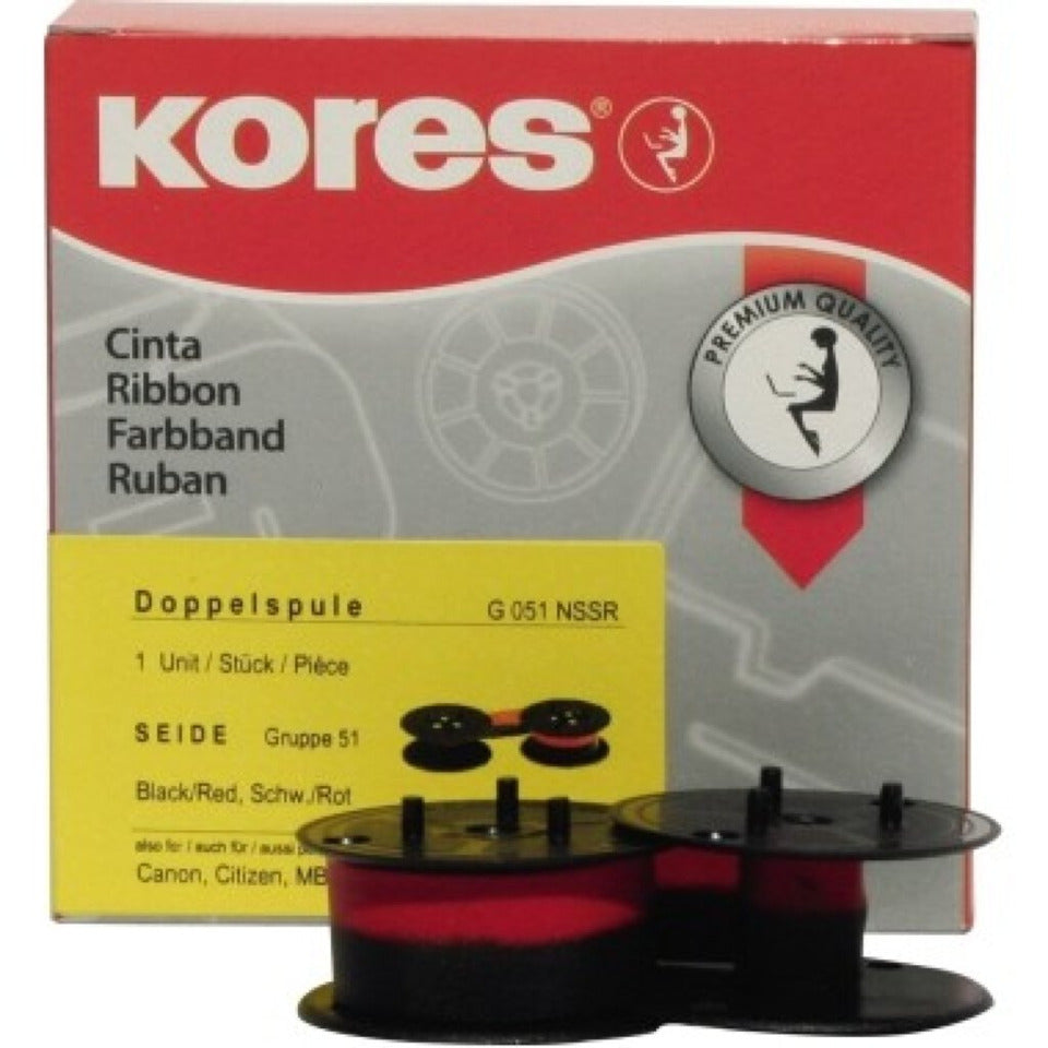 Farbband Gr. 51NS, 13 mm x 6 m, Seide, schwarz/rot KORES G051NSSR