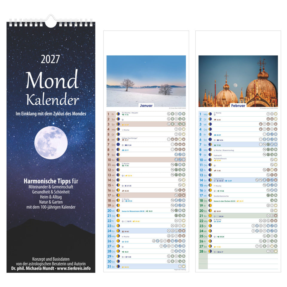 Mondkalender 2027, 14,85 x 42 cm, 1M/1S ALPHA 117301 ALPHA 117301 15x42cm