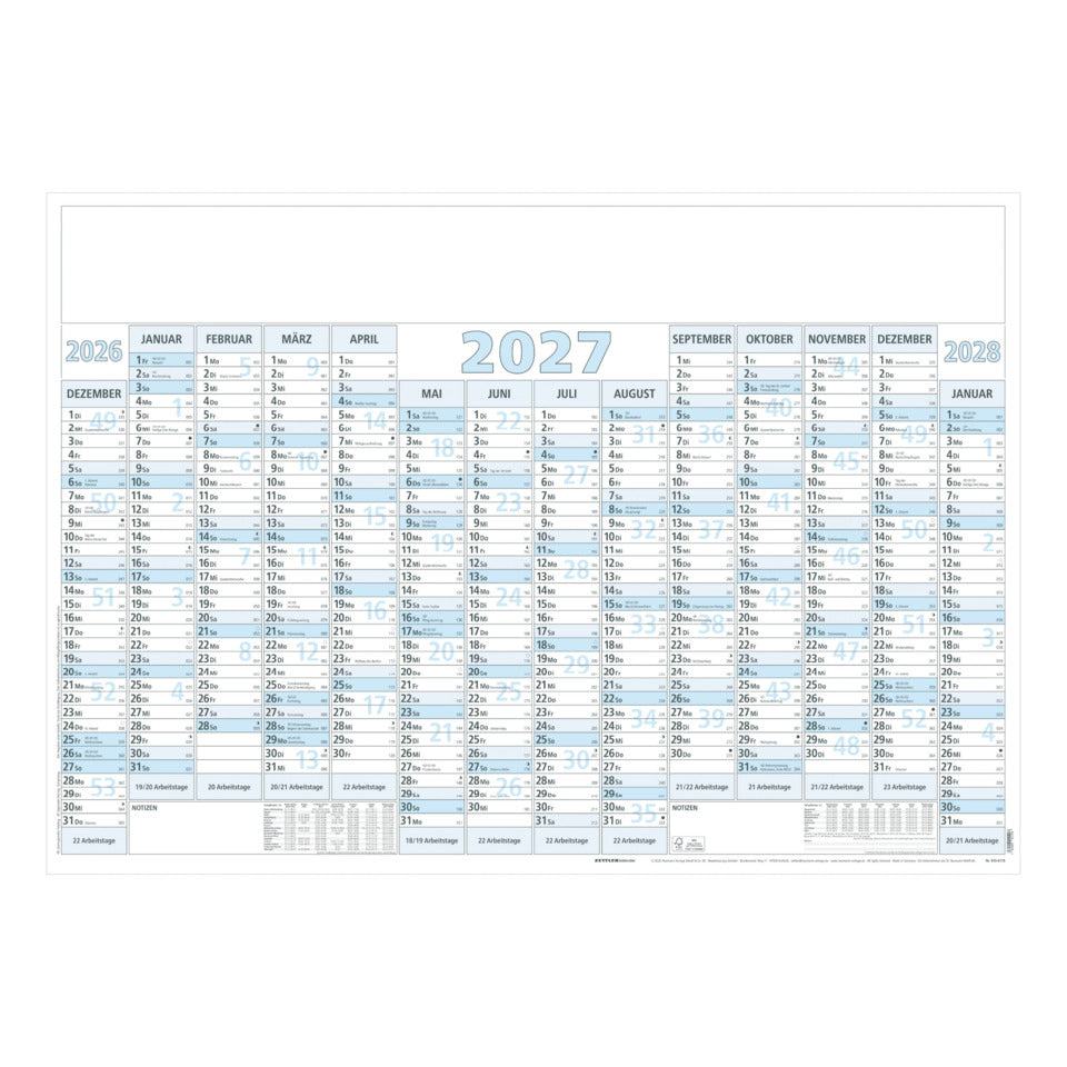 Wandkalender 2027, 100 x 70 cm, 14M/1S ZETTLER 148500 ZETTLER 148500/660150