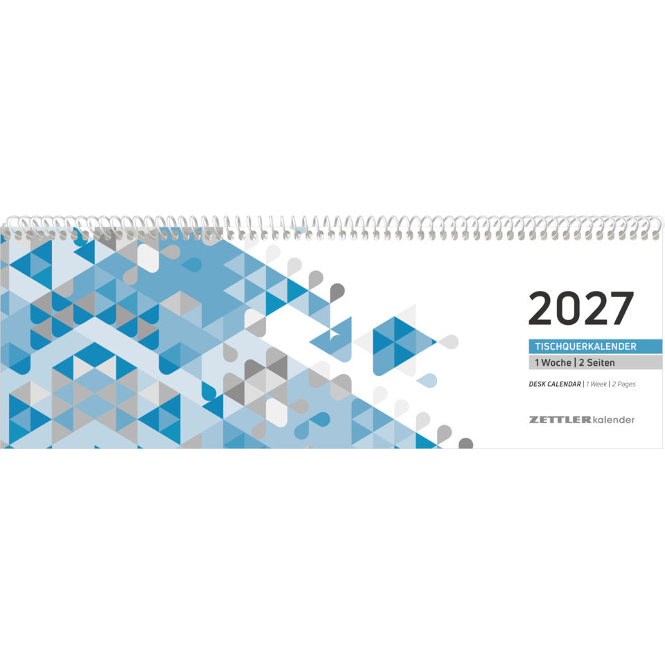 Tischkalender 2027, 29,6 x 9,9 cm, 1W/2S, blau ZETTLER 142000 ZETTLER 142000/660564 quer, Spiralbind