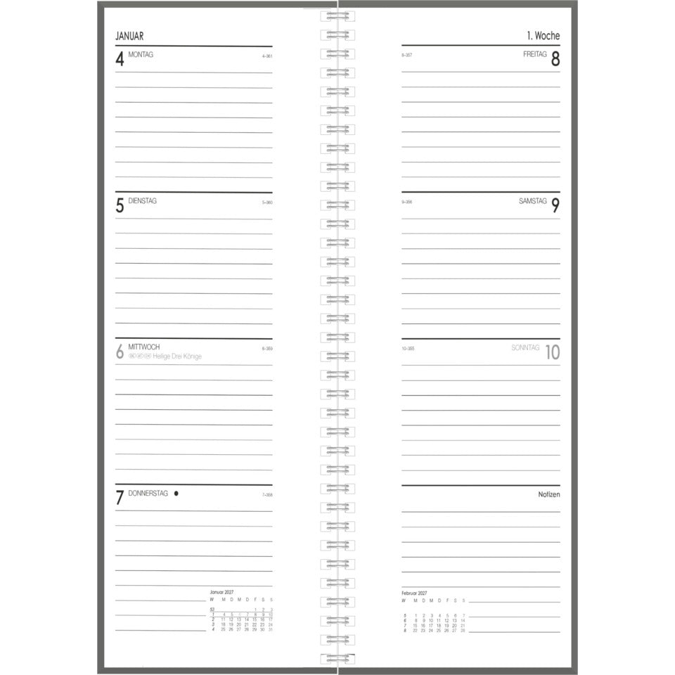 Tischkalender 2027, 10,5 x 29,5 cm, 1W/2S, sortiert ZETTLER 153700 ZETTLER 153700/660101 hoch,Spiralbindu