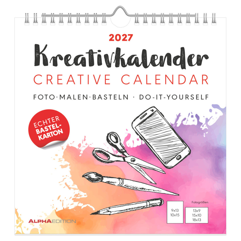 Bastelkalender 2027, 21 x 22 cm, 1M/1S, weiß ALPHA 155801 ALPHA 155801 21x22cm