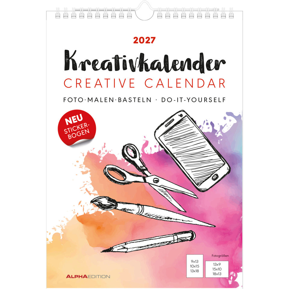 Bastelkalender 2027, 21 x 29,7 cm, 1M/1S, weiß ALPHA 155701 ALPHA 155701 21x29,7cm