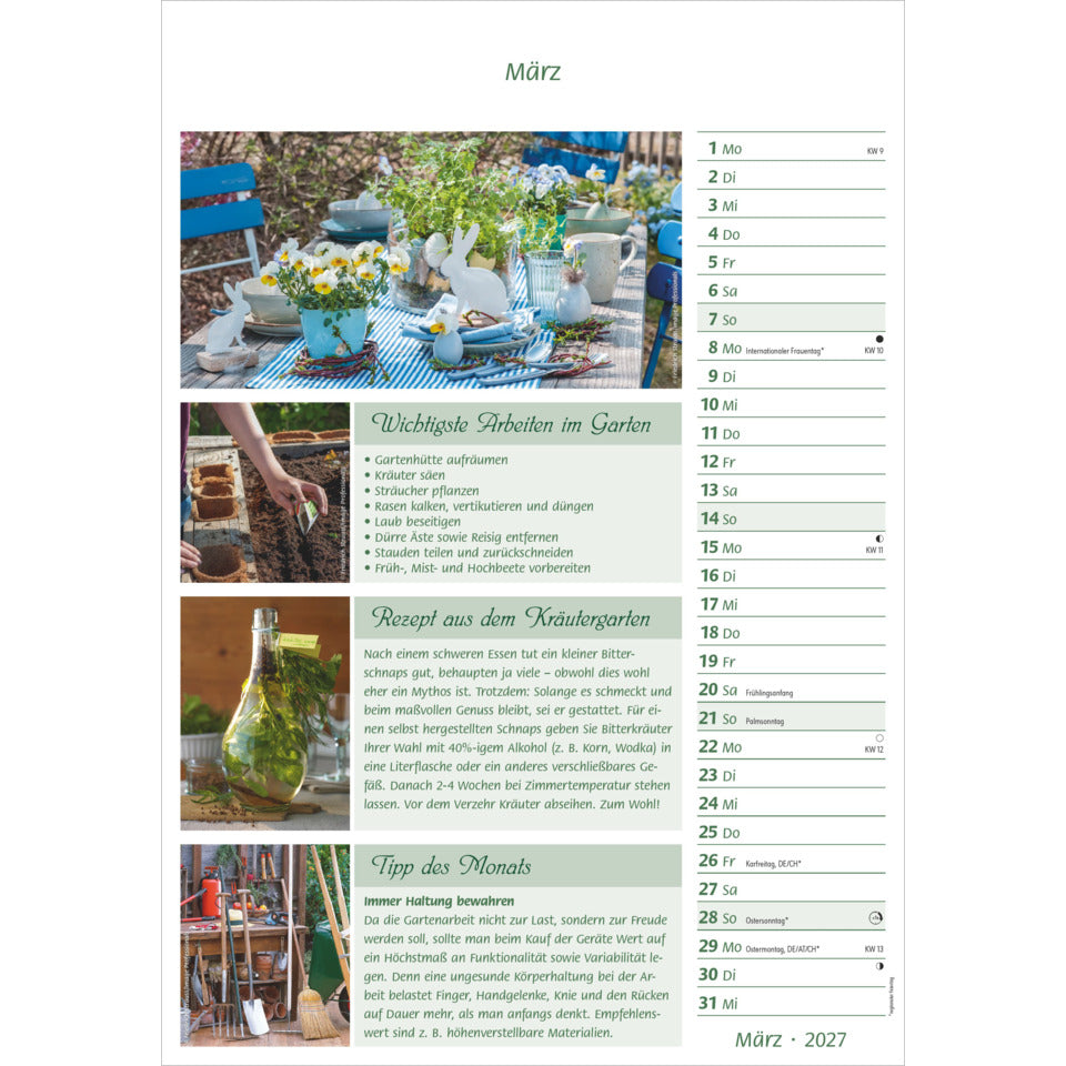 Bildkalender Das Gartenjahr 2027, 23,7 x 34 cm, 1M/1S ALPHA 113601