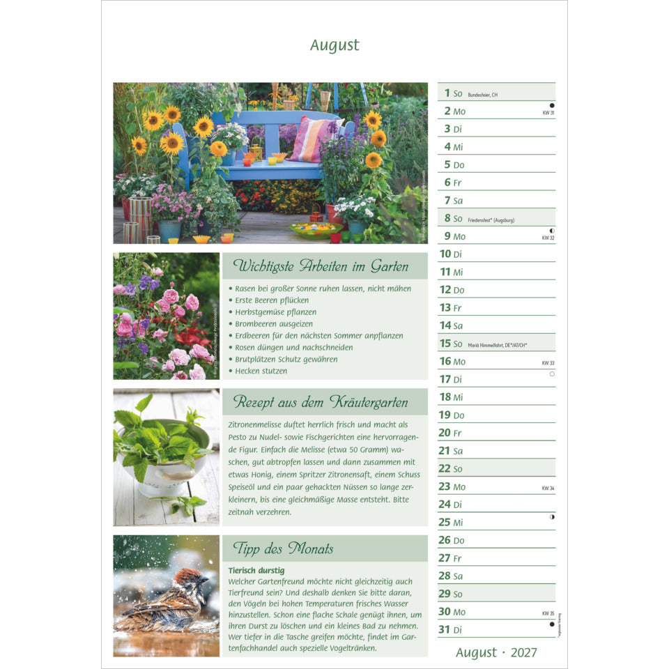 Bildkalender Das Gartenjahr 2027, 23,7 x 34 cm, 1M/1S ALPHA 113601