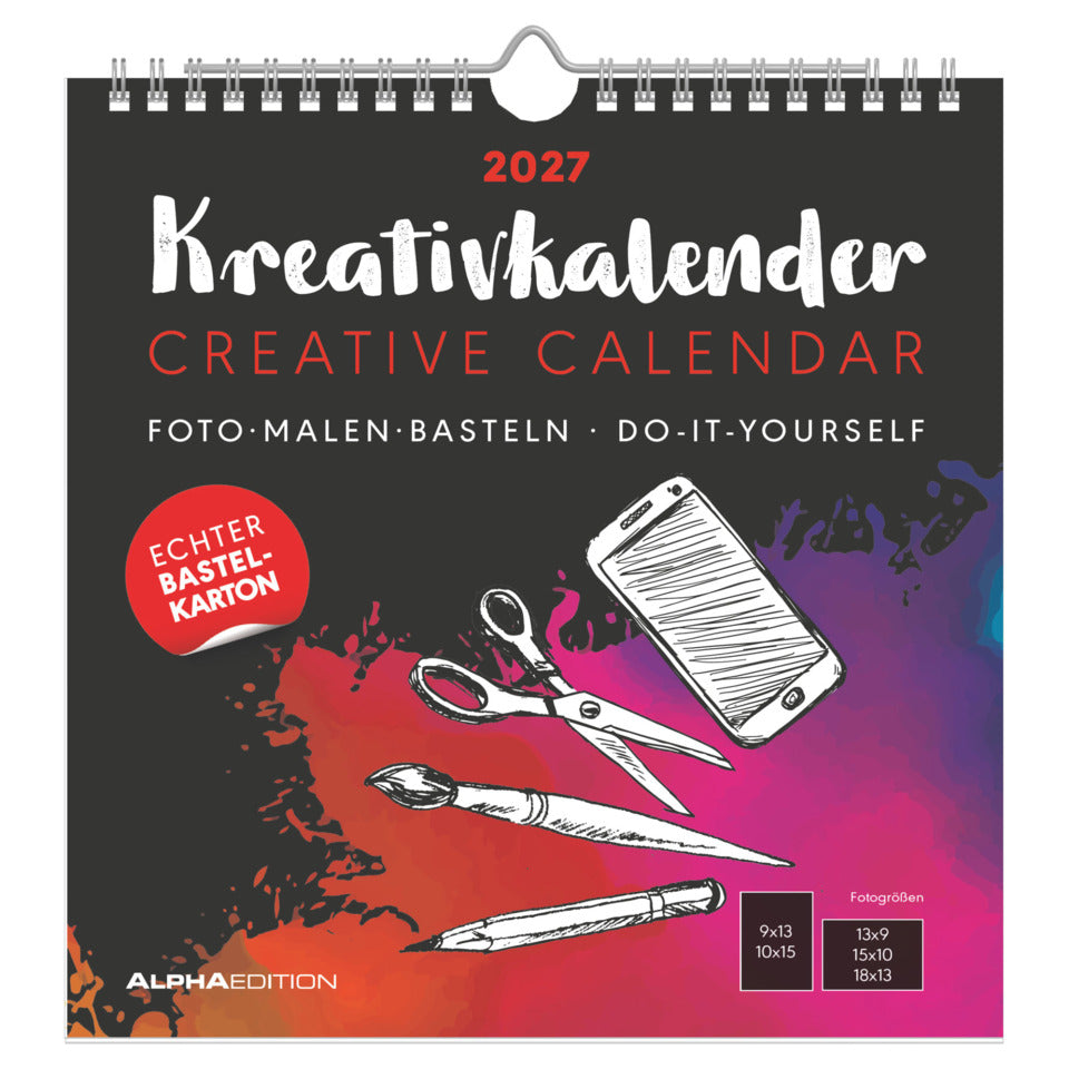 Bastelkalender M 2027, 21 x 22 cm, 1M/1S, schwarz ALPHA 155601 ALPHA 155601 21x22cm