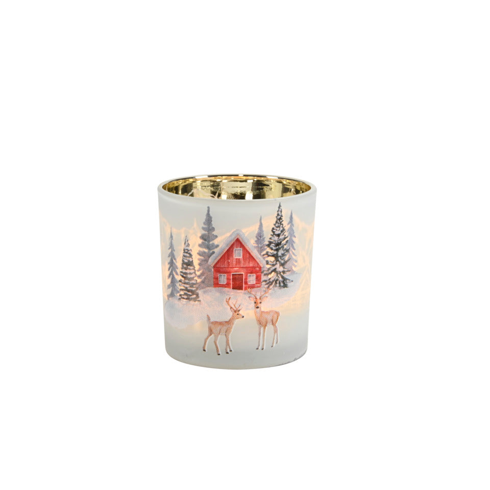 Windlicht Haus, Ø 7,5 x 8 cm, Glas, weiß/grün POSIWIO 691059008102