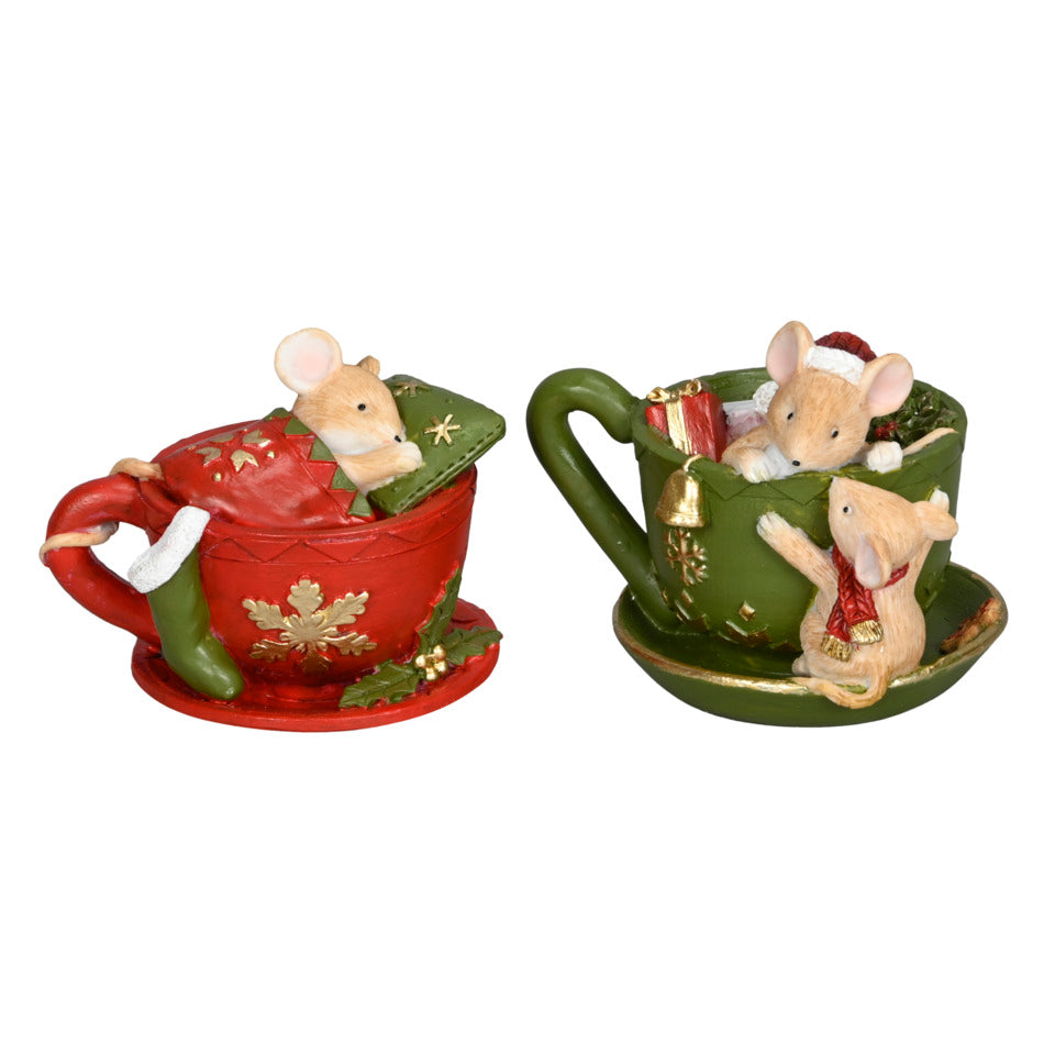 Maus in Tasse, 9,5 x 7,5 x 8 cm, Polyresin, braun/rot, sortiert POSIWIO 692536000787 POSIWIO 692536000787  9,5x7,5xH8cm
