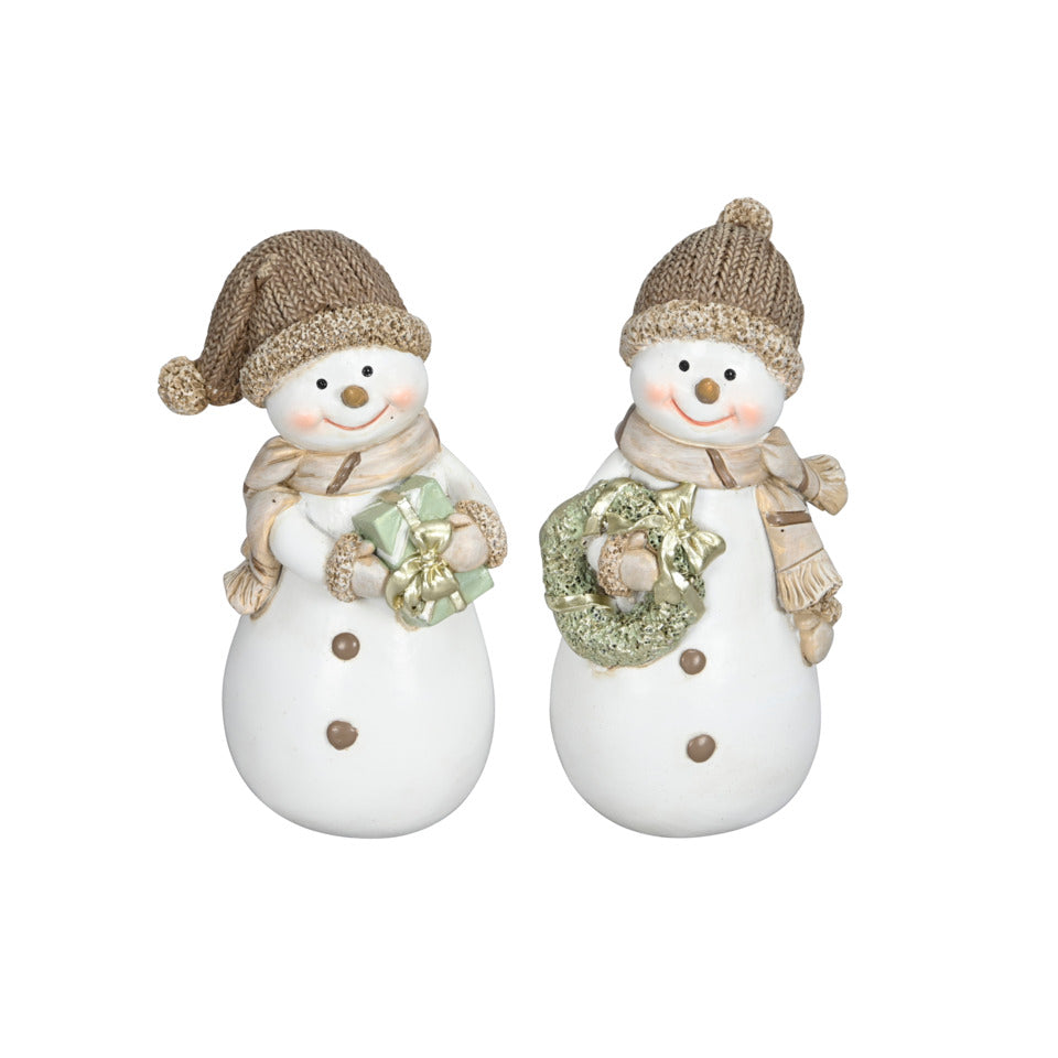 Schneemann, 6 x 5 x 13 cm, Polyresin, 2 Stück, weiß/braun POSIWIO 690934013142