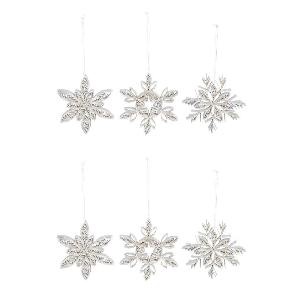 Weihnachtsbehang Schneeflocke, 3 Modelle, Papier, weiß/gold POSIWIO 692416000108