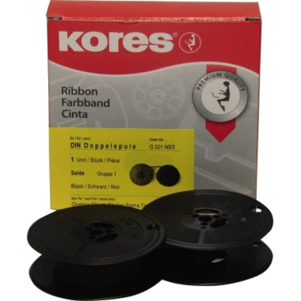 Farbband Gr. 1NS, schwarz, DIN Doppelspule, Breite 13 mm, Länge 10 m, Seide KORES G001NSS