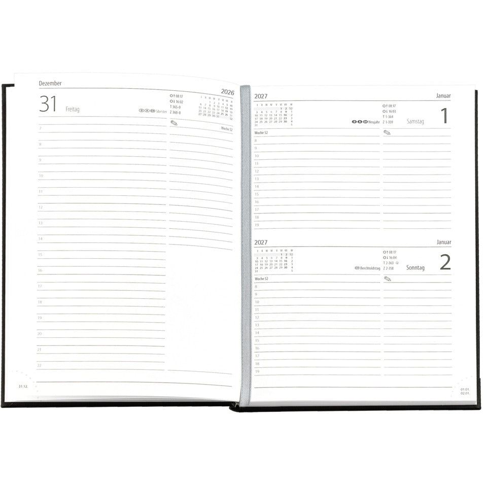 Buchkalender 2027, A5, Balacron, 1T/1S, schwarz GÜSS 59020