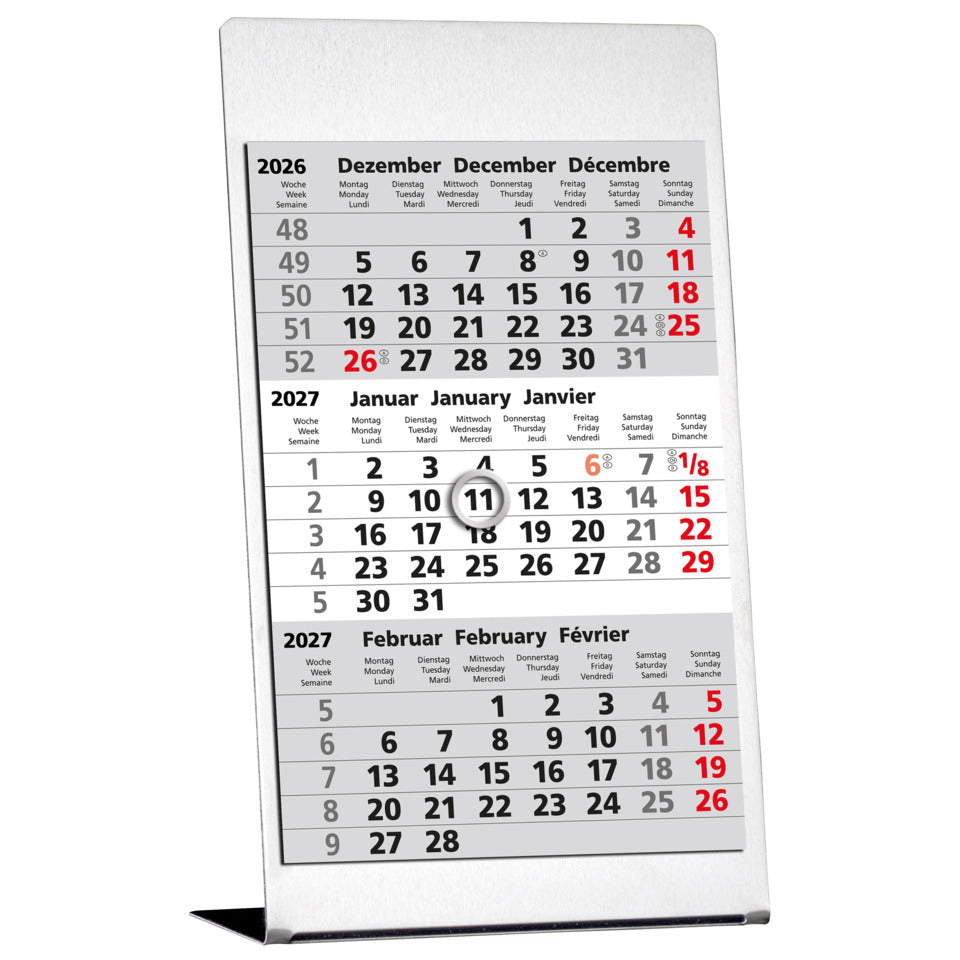 3-Monatstischkalender 2027, 10,5 x 18,5 cm, Edelstahl ~~MARKE ~~ GÜSS 77000 GÜSS 77000 Edelstahl